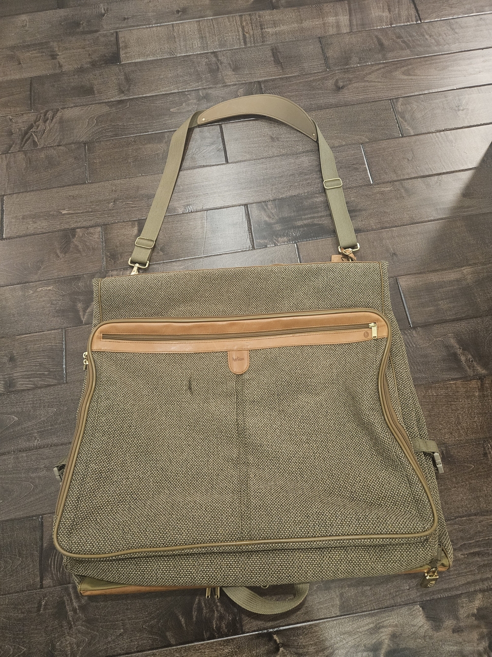 Men's Vintage Hartman Tweed Travel Garment Bag with Tan Leather Trim